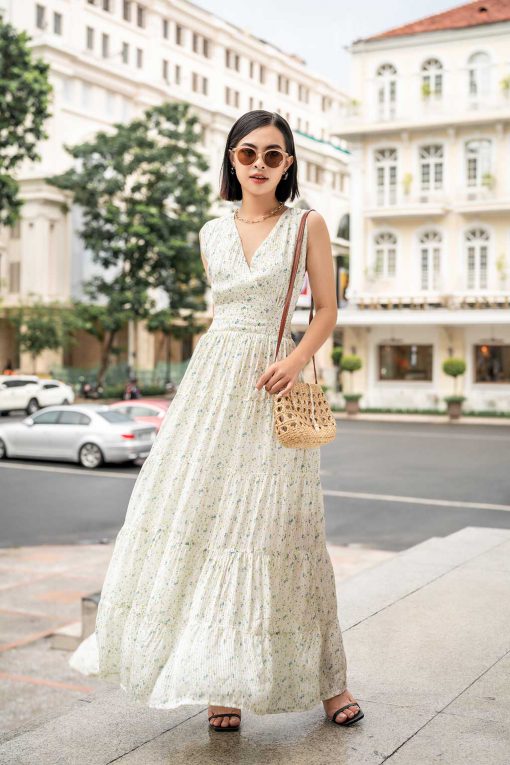 Đầm Maxi voan tơ hoa nhí dáng dài