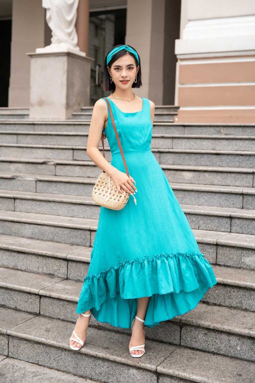 Đầm thiết kế Linen nhún tầng kèm Băng đô