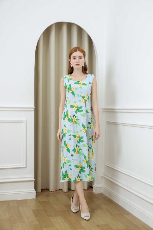Đầm thiết kế Linen họa tiết nhẹ