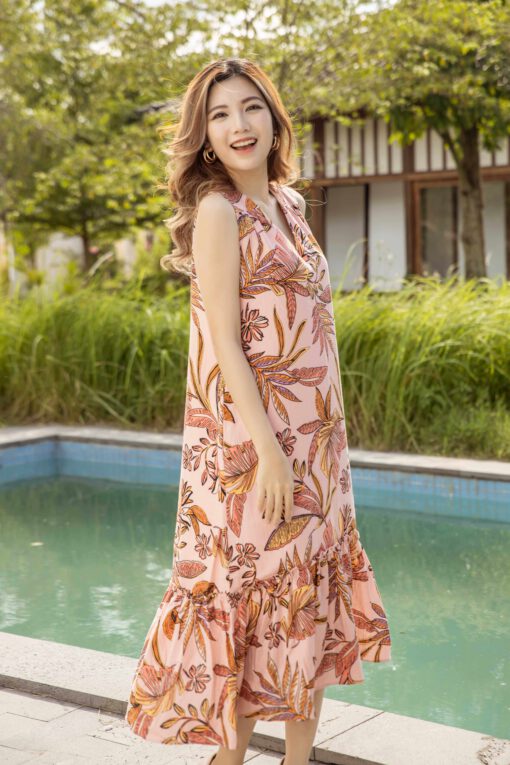 Đầm thiết kế Linen nhún tầng sát nách
